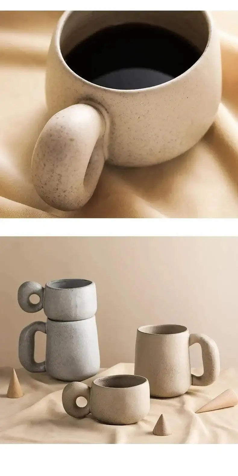 Modern Japanese Stoneware Retro Coffee Mug │ Aesthetic Decorative Cups Kitchenware - Besontique Home