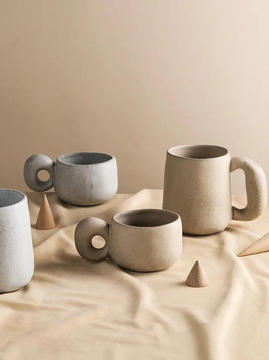 Modern Japanese Stoneware Retro Coffee Mug │ Neutral Aesthetic Decorative Cups Kitchenware - Besontique