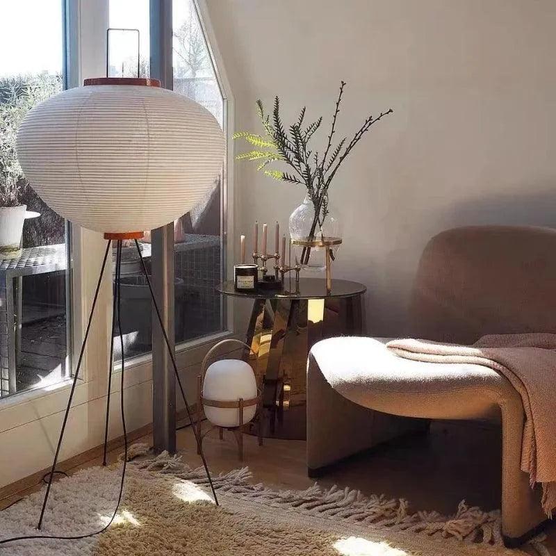 Modern Japanese Tripod Tall Floor Light │ Minimal Vintage Standing Lamp - Besontique Home