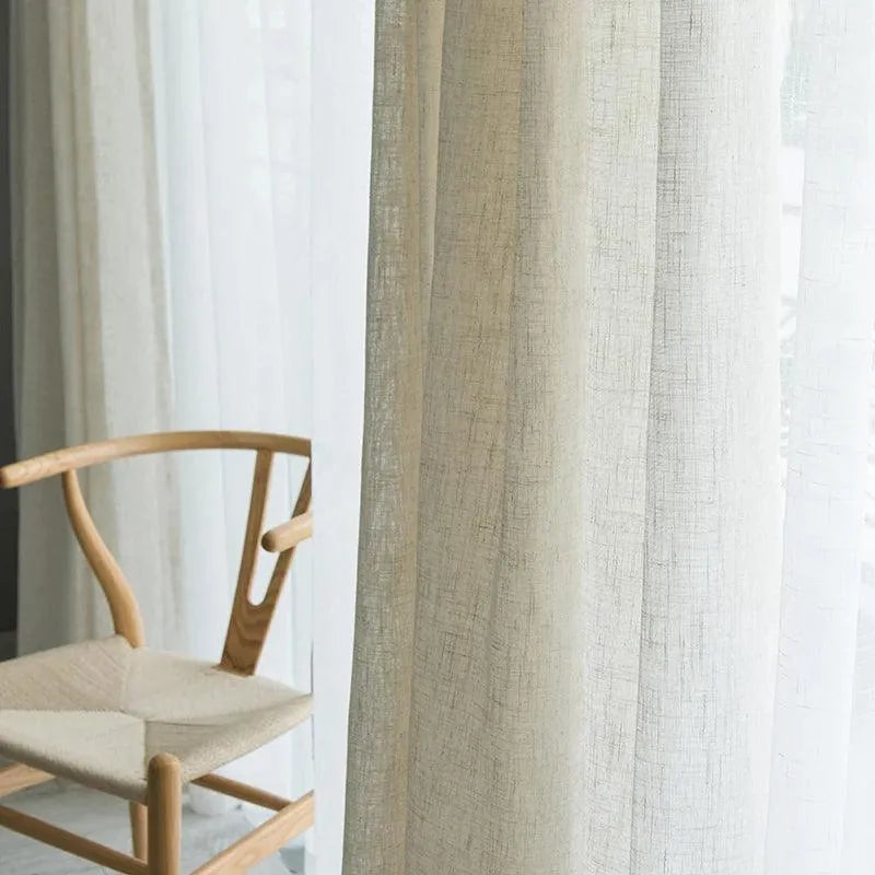 Modern Linen Ivory White Tulle Curtain │ Japanese style Thicken sheer Shading Window Drapes - Besontique