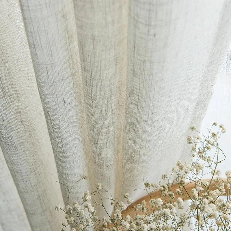Modern Linen Ivory White Tulle Curtain │ Japanese style Thicken sheer Shading Window Drapes - Besontique Home