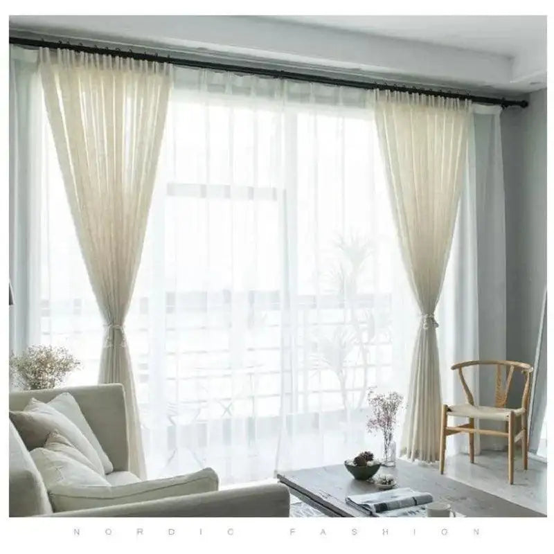Modern Linen Ivory White Tulle Curtain │ Japanese style Thicken sheer Shading Window Drapes - Besontique Home