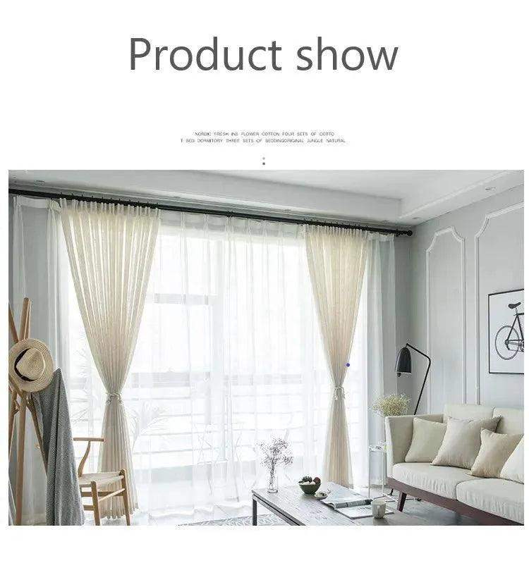 Modern Linen Ivory White Tulle Curtain │ Japanese style Thicken sheer Shading Window Drapes - Besontique Home