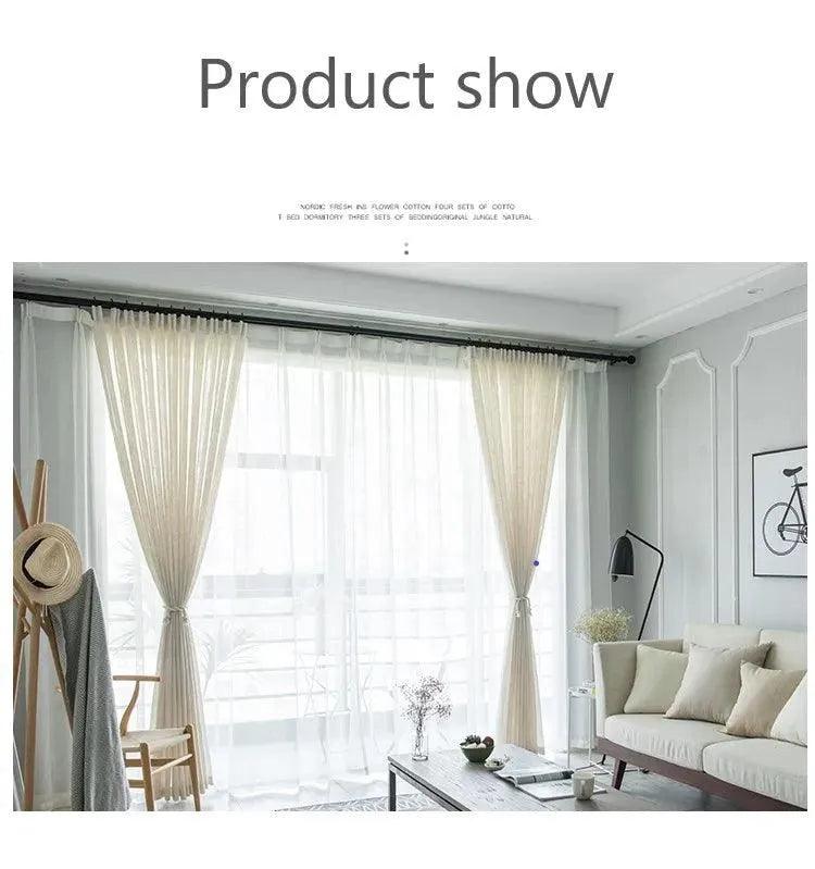 Modern Linen Ivory White Tulle Curtain │ Japanese style Thicken sheer Shading Window Drapes - Besontique Home