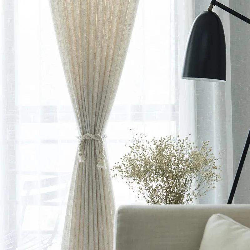 Modern Linen Ivory White Tulle Curtain │ Japanese style Thicken sheer Shading Window Drapes - Besontique Home