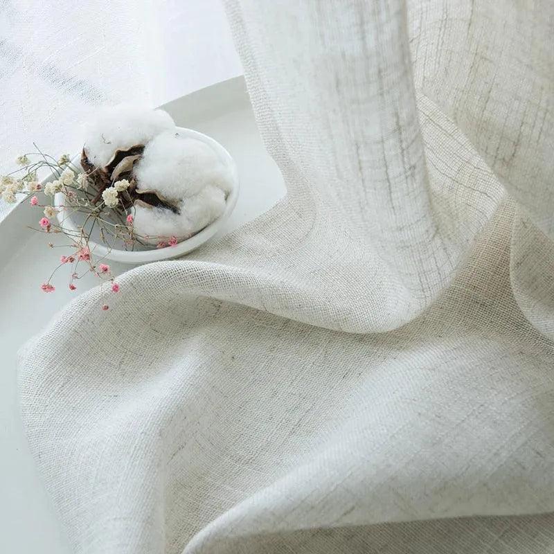 Modern Linen Ivory White Tulle Curtain │ Japanese style Thicken sheer Shading Window Drapes - Besontique Home