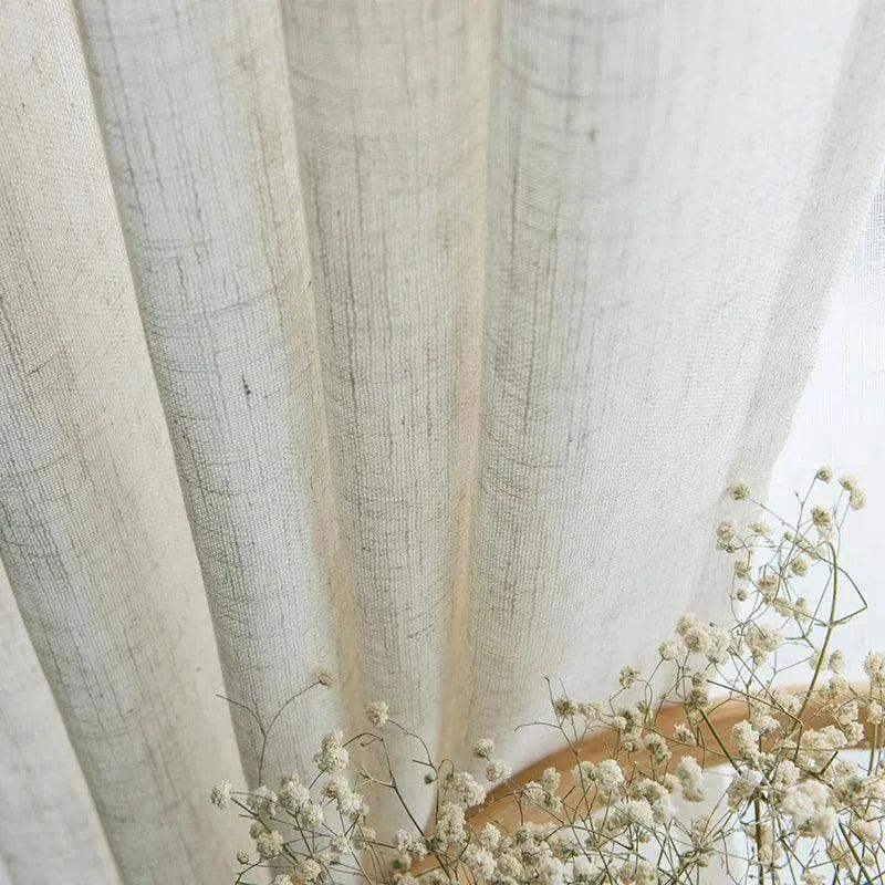 Modern Linen Ivory White Tulle Curtain │ Japanese style Thicken sheer Shading Window Drapes - Besontique Home