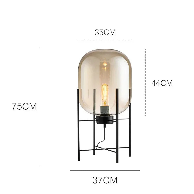 Modern Nordic Clear Glass Floor Lamp Light (Amber/Transparent/Grey) │ Industrial LED Living Bedroom Decor Big Lighting Lamp - Besontique