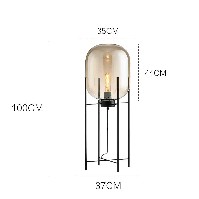 Modern Nordic Clear Glass Floor Lamp Light (Amber/Transparent/Grey) │ Industrial LED Living Bedroom Decor Big Lighting Lamp - Besontique