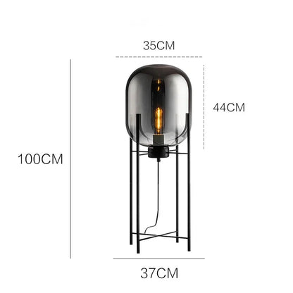 Modern Nordic Clear Glass Floor Lamp Light (Amber/Transparent/Grey) │ Industrial LED Living Bedroom Decor Big Lighting Lamp - Besontique