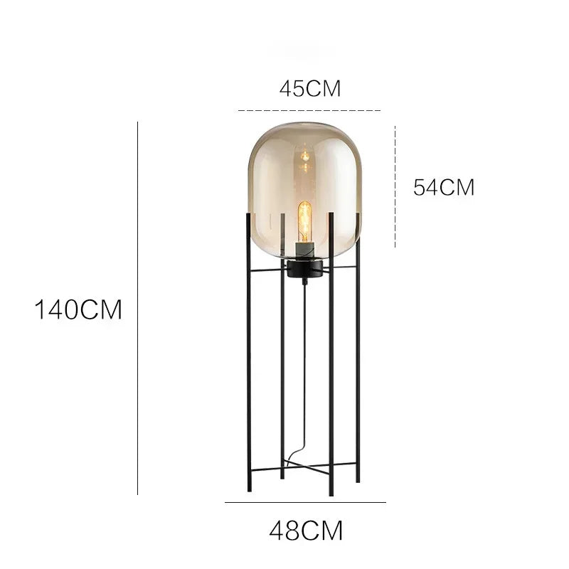 Modern Nordic Clear Glass Floor Lamp Light (Amber/Transparent/Grey) │ Industrial LED Living Bedroom Decor Big Lighting Lamp - Besontique