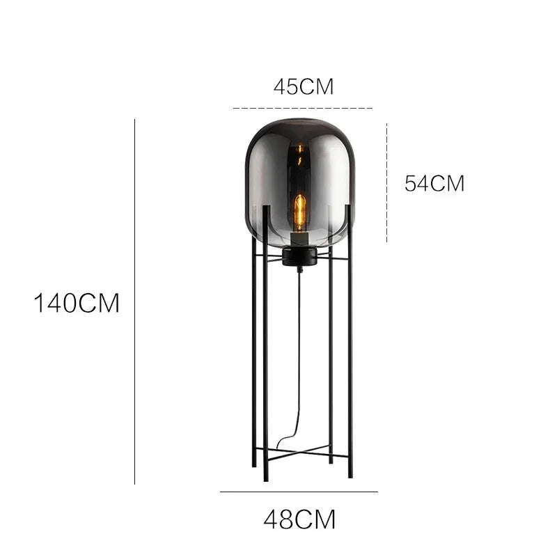 Modern Nordic Clear Glass Floor Lamp Light (Amber/Transparent/Grey) │ Industrial LED Living Bedroom Decor Big Lighting Lamp - Besontique