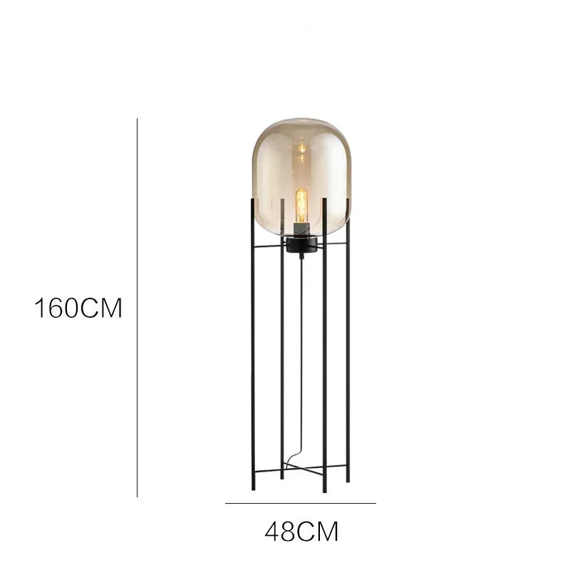 Modern Nordic Clear Glass Floor Lamp Light (Amber/Transparent/Grey) │ Industrial LED Living Bedroom Decor Big Lighting Lamp - Besontique