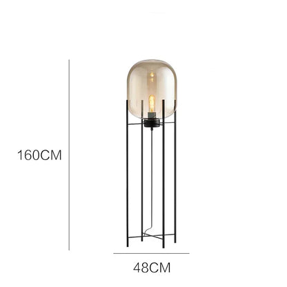 Modern Nordic Clear Glass Floor Lamp Light (Amber/Transparent/Grey) │ Industrial LED Living Bedroom Decor Big Lighting Lamp - Besontique