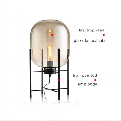 Modern Nordic Clear Glass Floor Lamp Light (Amber/Transparent/Grey) │ Industrial LED Living Bedroom Decor Big Lighting Lamp - Besontique