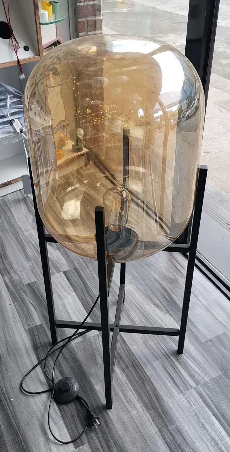 Modern Nordic Clear Glass Floor Lamp Light (Amber/Transparent/Grey) │ Industrial LED Living Bedroom Decor Big Lighting Lamp - Besontique Home