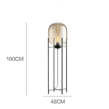 Modern Nordic Clear Glass Floor Lamp Light (Amber/Transparent/Grey) │ Industrial LED Living Bedroom Decor Big Lighting Lamp - Besontique Home