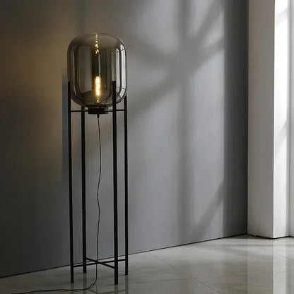 Modern Nordic Clear Glass Floor Lamp Light (Amber/Transparent/Grey) │ Industrial LED Living Bedroom Decor Big Lighting Lamp - Besontique Home