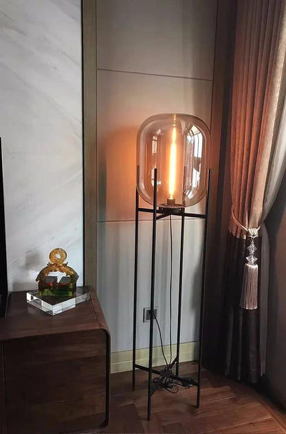 Modern Nordic Clear Glass Floor Lamp Light (Amber/Transparent/Grey) │ Industrial LED Living Bedroom Decor Big Lighting Lamp - Besontique Home