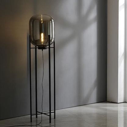 Modern Nordic Clear Glass Floor Lamp Light (Amber/Transparent/Grey) │ Industrial LED Living Bedroom Decor Big Lighting Lamp - Besontique Home