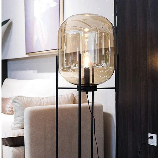 Modern Nordic Clear Glass Floor Lamp Light (Amber/Transparent/Grey) │ Industrial LED Living Bedroom Decor Big Lighting Lamp - Besontique Home