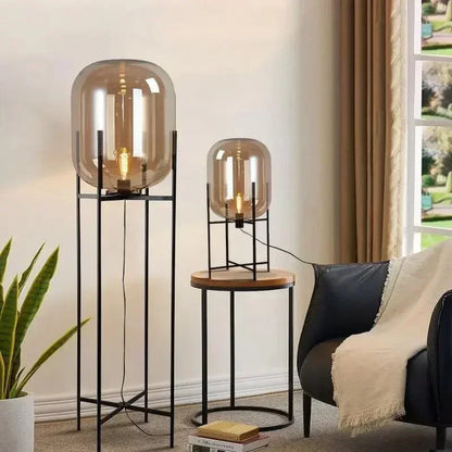 Modern Nordic Clear Glass Floor Lamp Light (Amber/Transparent/Grey) │ Industrial LED Living Bedroom Decor Big Lighting Lamp - Besontique Home