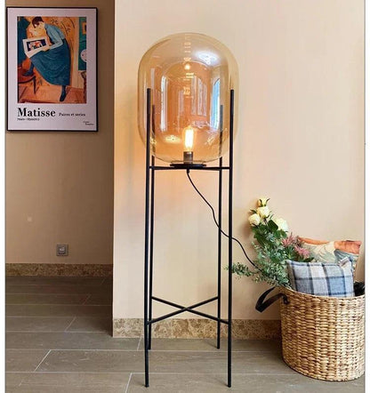 Modern Nordic Clear Glass Floor Lamp Light (Amber/Transparent/Grey) │ Industrial LED Living Bedroom Decor Big Lighting Lamp - Besontique Home