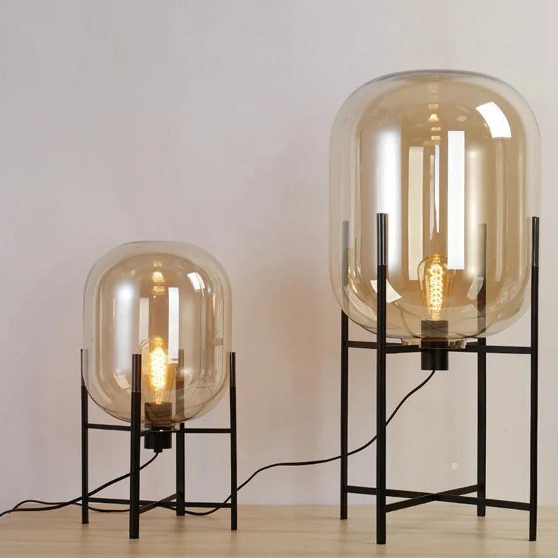 Modern Nordic Clear Glass Floor Lamp Light (Amber/Transparent/Grey) │ Industrial LED Living Bedroom Decor Big Lighting Lamp - Besontique Home