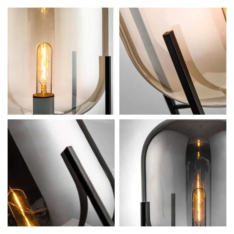 Modern Nordic Clear Glass Floor Lamp Light (Amber/Transparent/Grey) │ Industrial LED Living Bedroom Decor Big Lighting Lamp - Besontique Home
