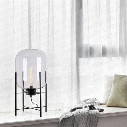 Modern Nordic Clear Glass Table Lamp Light (Amber/Transparent/Grey) │ Industrial LED Living Bedroom Decor Lighting Desk Lamp - Besontique Home