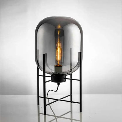 Modern Nordic Clear Glass Table Lamp Light (Amber/Transparent/Grey) │ Industrial LED Living Bedroom Decor Lighting Desk Lamp - Besontique Home