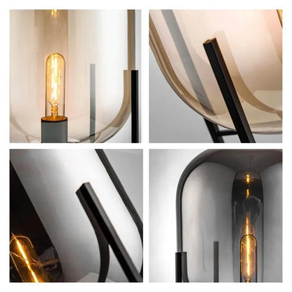Modern Nordic Clear Glass Table Lamp Light (Amber/Transparent/Grey) │ Industrial LED Living Bedroom Decor Lighting Desk Lamp - Besontique Home