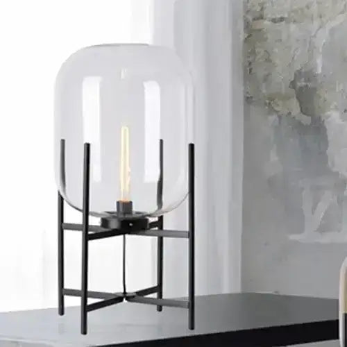 Modern Nordic Clear Glass Table Lamp Light (Amber/Transparent/Grey) │ Industrial LED Living Bedroom Decor Lighting Desk Lamp - Besontique Home