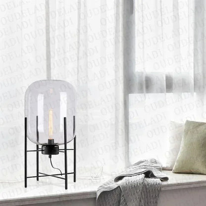Modern Nordic Clear Glass Table Lamp Light (Amber/Transparent/Grey) │ Industrial LED Living Bedroom Decor Lighting Desk Lamp - Besontique Home