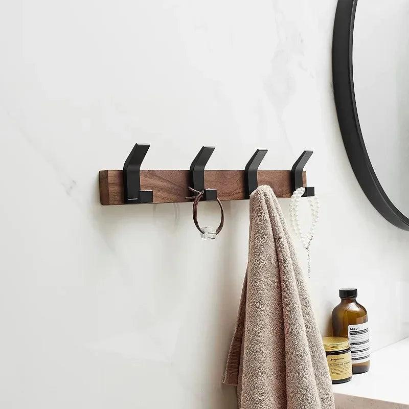 Modern Nordic Wall Mounted Coat Rack │ Movable Hooks Aluminum Wooden Wall Clothing Hanger │ Entrance Door Home Decor - Besontique Home