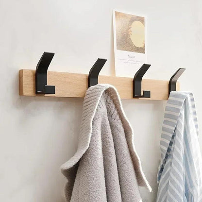 Modern Nordic Wall Mounted Coat Rack │ Movable Hooks Aluminum Wooden Wall Clothing Hanger │ Entrance Door Home Decor - Besontique Home