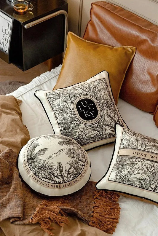 Modern Retro Black & White Velvet Throw Pillow Cushion Cover │ Deluxe Floral Art Decorative Pillowcase - Besontique Home