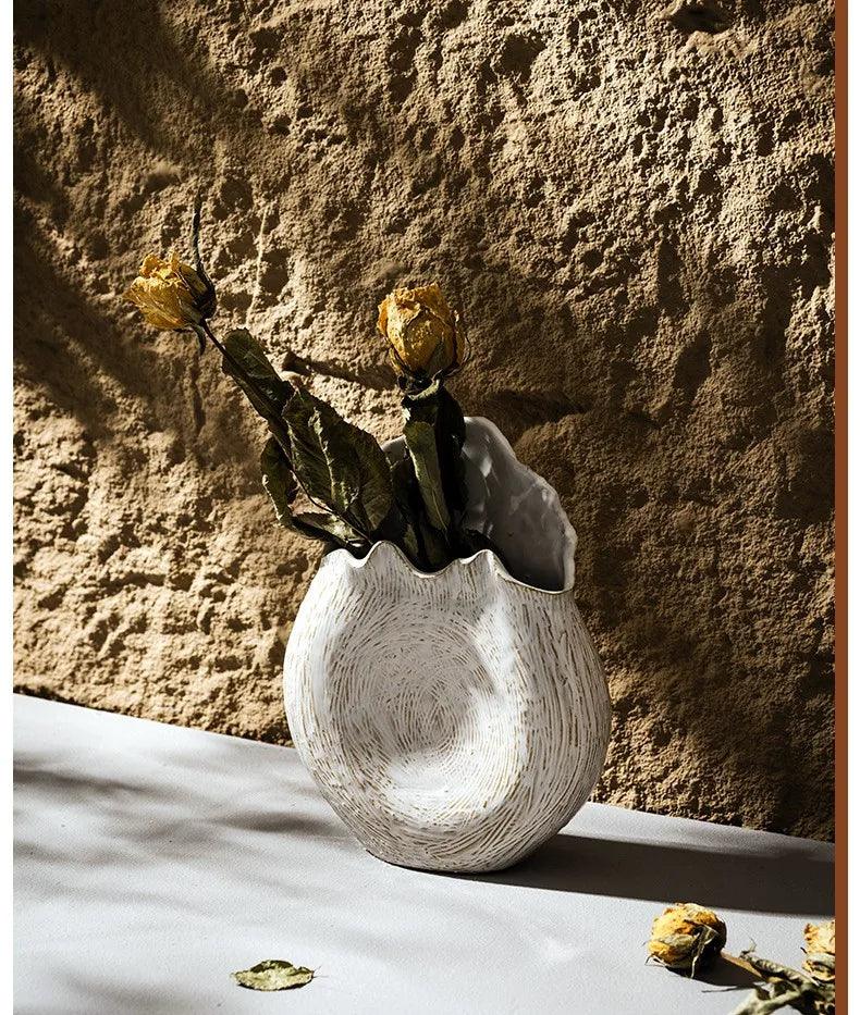 Modern Retro Ceramic Vase │ Boho Irregular Geometric Flower Pots for Pampas Grass - Besontique Home