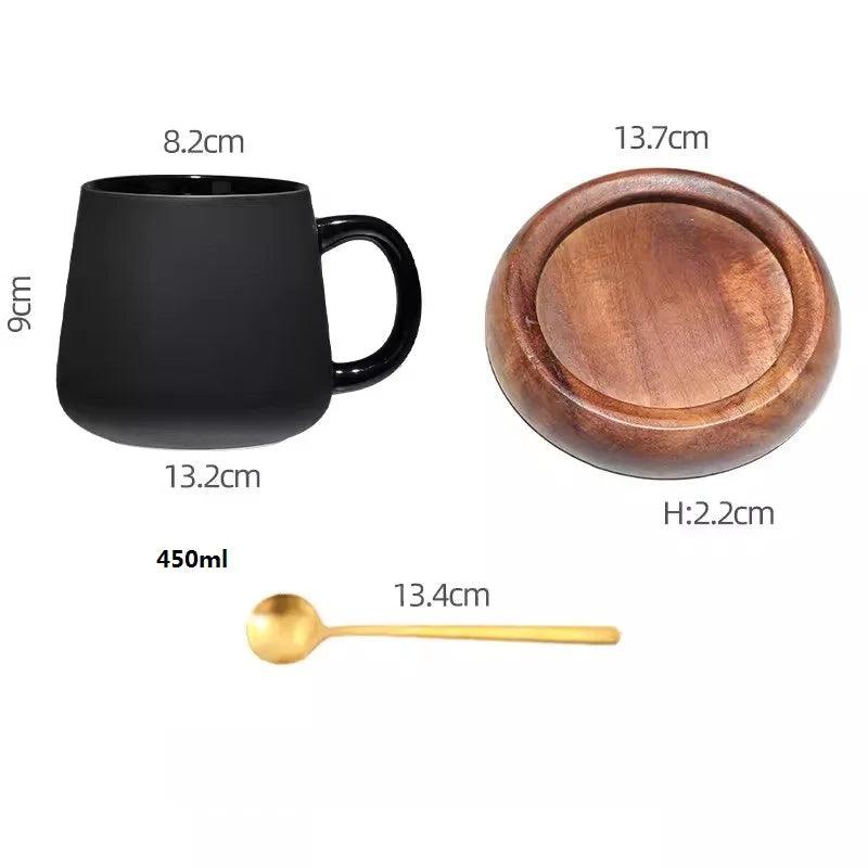 Modern Retro Charcoal Black Ceramic Mug Cup with Spoon Tray │ Classic Simple Minimal Decorative Kitchenware - Besontique Home