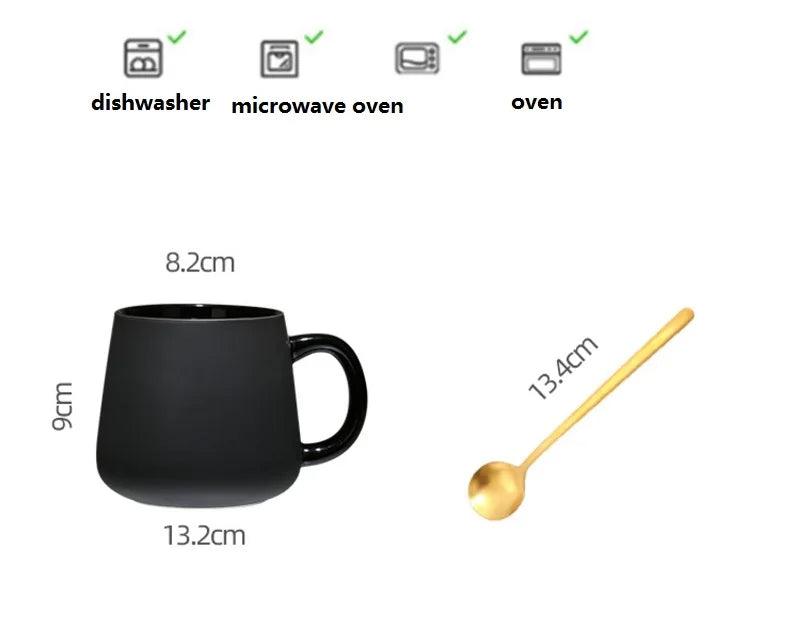 Modern Retro Charcoal Black Ceramic Mug Cup with Spoon Tray │ Classic Simple Minimal Decorative Kitchenware - Besontique Home