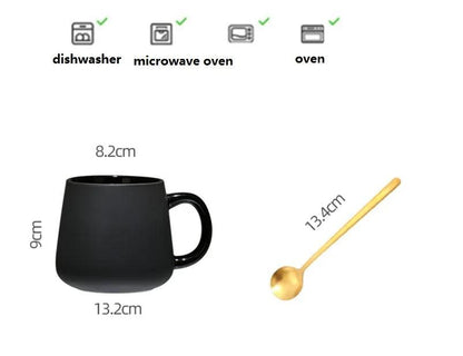Modern Retro Charcoal Black Ceramic Mug Cup with Spoon Tray │ Classic Simple Minimal Decorative Kitchenware - Besontique Home