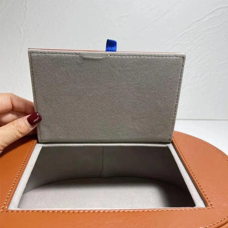 Modern Retro Checkerboard Faux Leather Tissue Box │ Handwoven Brown Blue Leather Napkin Holder Organizer - Besontique Home