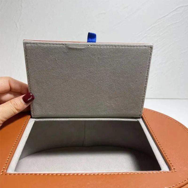 Modern Retro Checkerboard Faux Leather Tissue Box │ Handwoven Brown Blue Leather Napkin Holder Organizer - Besontique Home