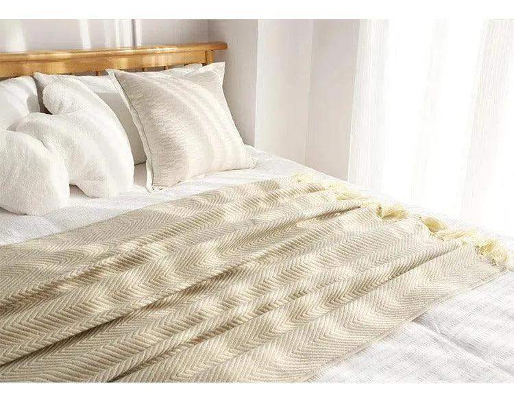 Modern Retro Geometric Knitted Blanket with Tassel │ Nordic Style Plaid Bedspread - Besontique Home