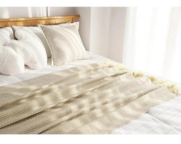 Modern Retro Geometric Knitted Blanket with Tassel │ Nordic Style Plaid Bedspread - Besontique Home