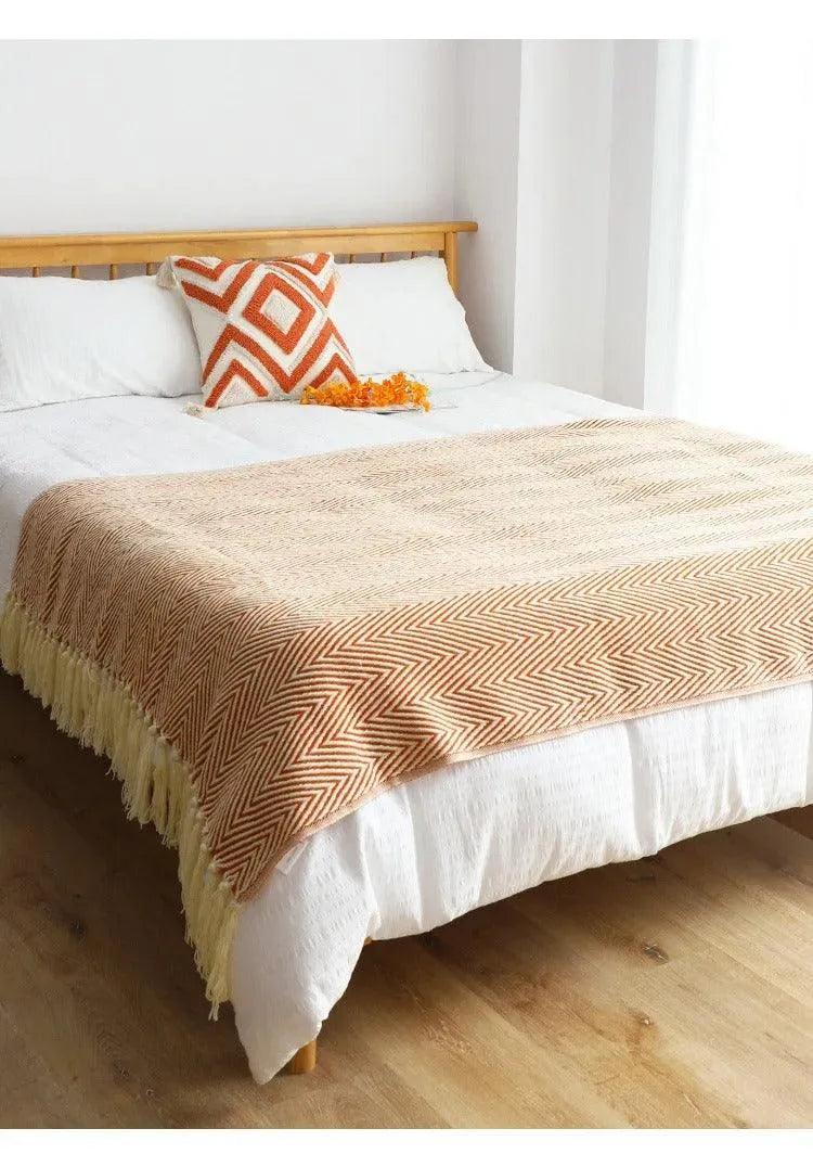 Modern Retro Geometric Knitted Blanket with Tassel │ Nordic Style Plaid Bedspread - Besontique Home