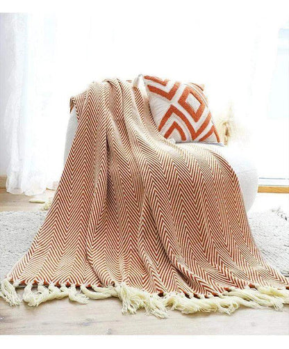 Modern Retro Geometric Knitted Blanket with Tassel │ Nordic Style Plaid Bedspread - Besontique Home