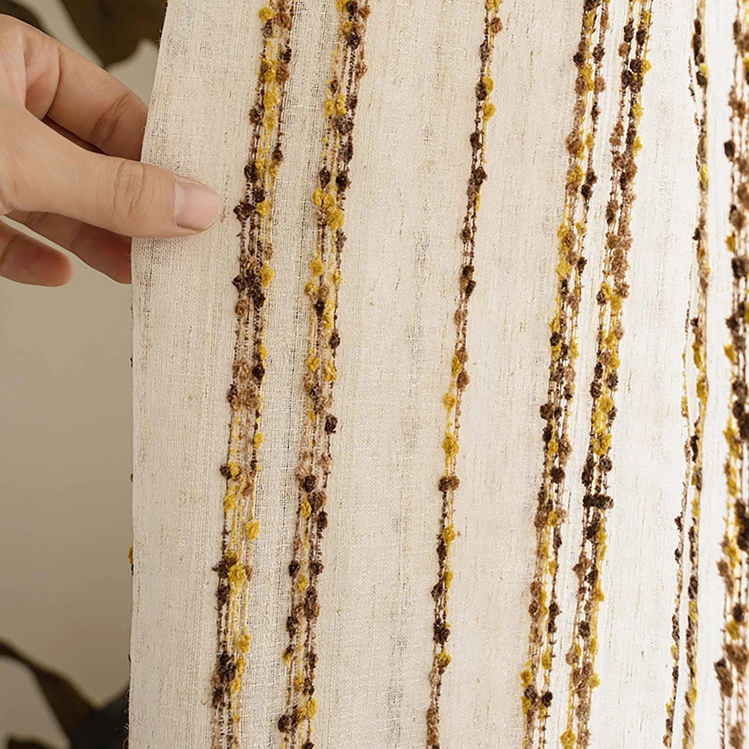 Modern Retro Linen Striped Sheer Curtain │ Yellow Coffee Long Wide Voile Window Drape - Besontique Home