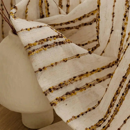 Modern Retro Linen Striped Sheer Curtain │ Yellow Coffee Long Wide Voile Window Drape - Besontique Home