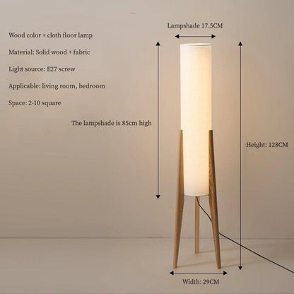 Modern Retro Wood Fabric Tripod Floor Lamp │ Scandinavian Art LED Home Mood Tall Stand Light - Besontique